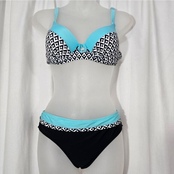 Women Two Pieces Bikini Set Printed Swimwear Bathing Suit Junior Swimsuit Sz M - Picture 2 of 9